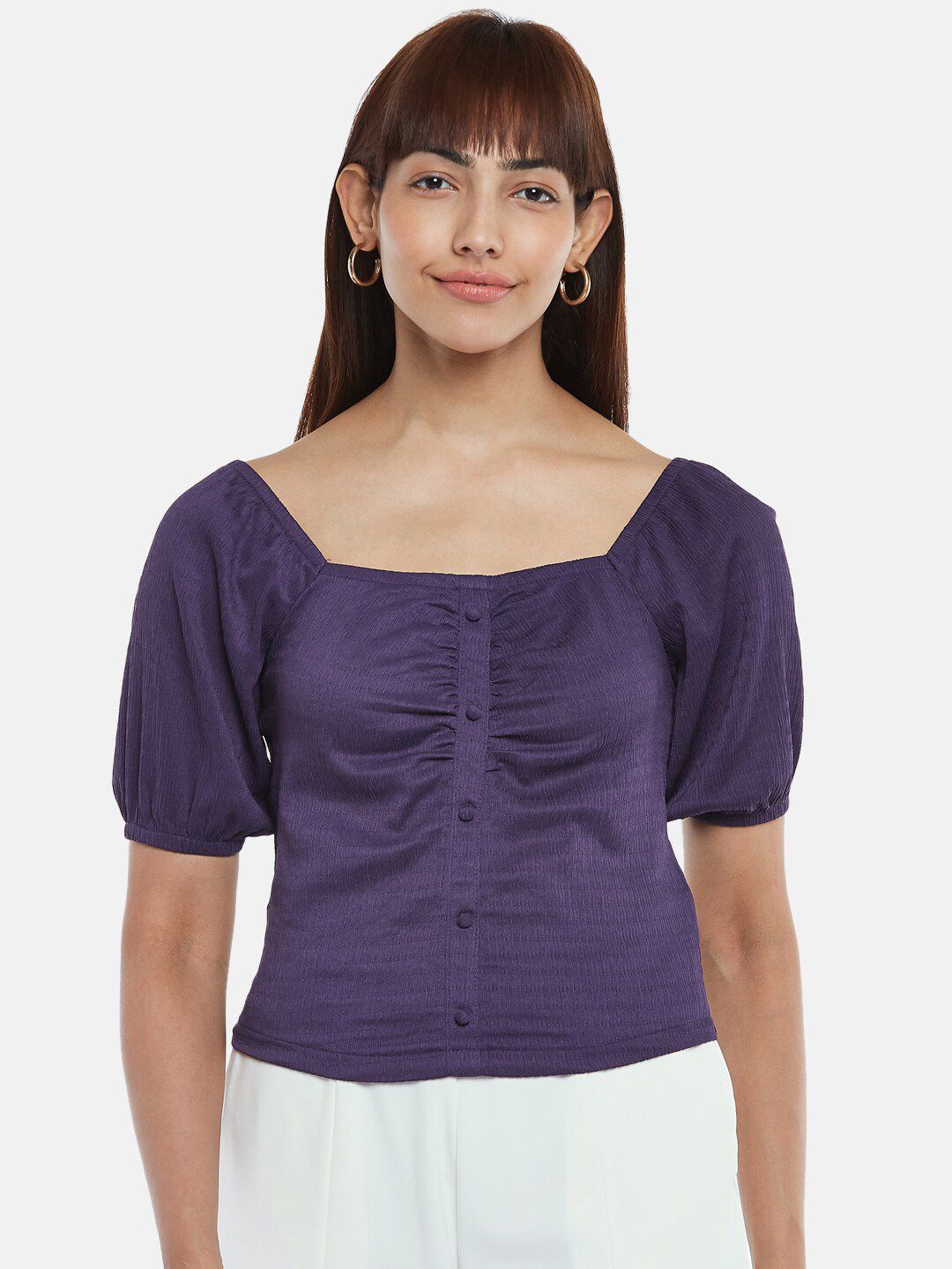 Honey by Pantaloons Women Purple Solid Top Price in India