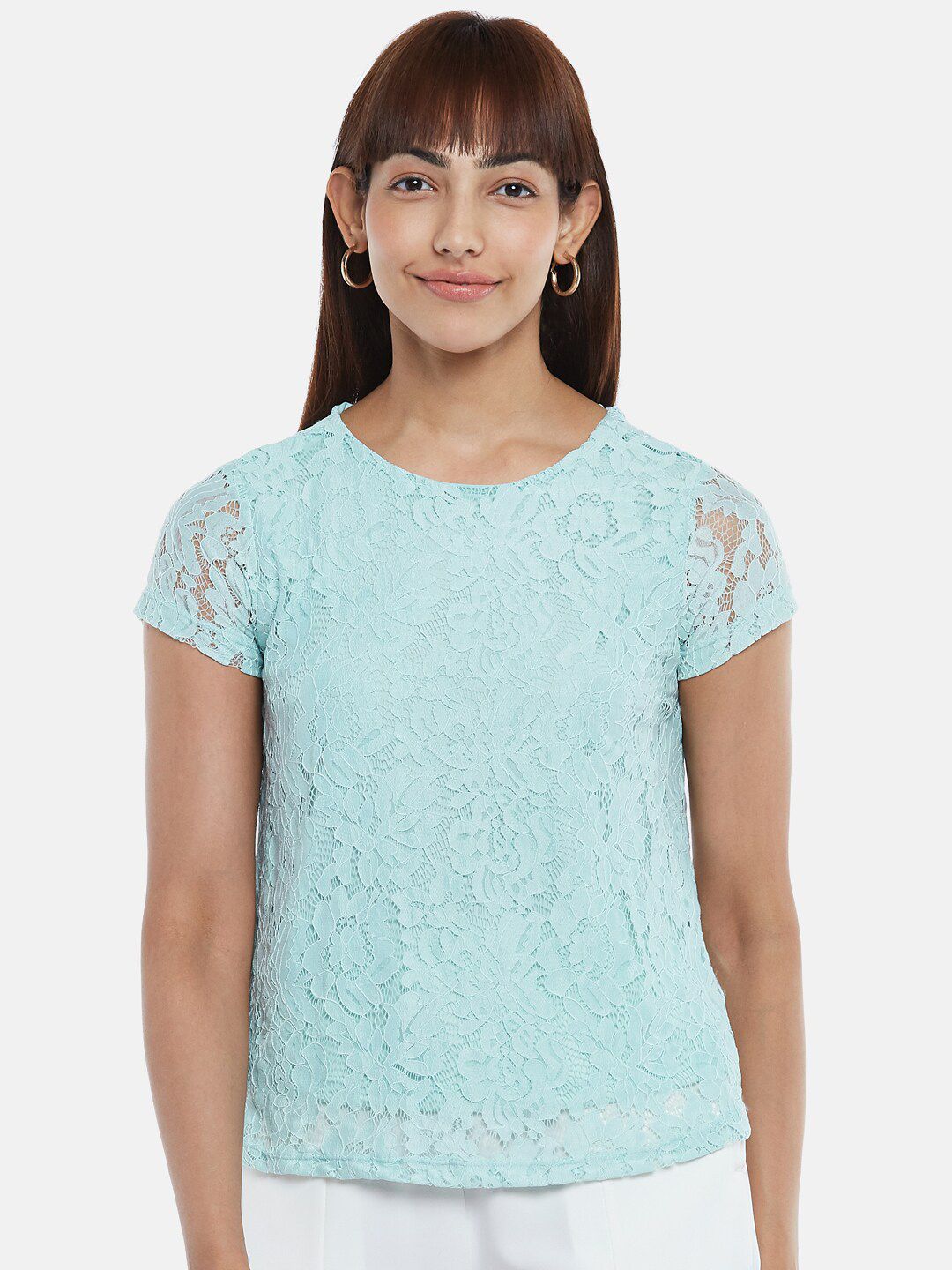 Honey by Pantaloons Women Green Floral Lace Top Price in India