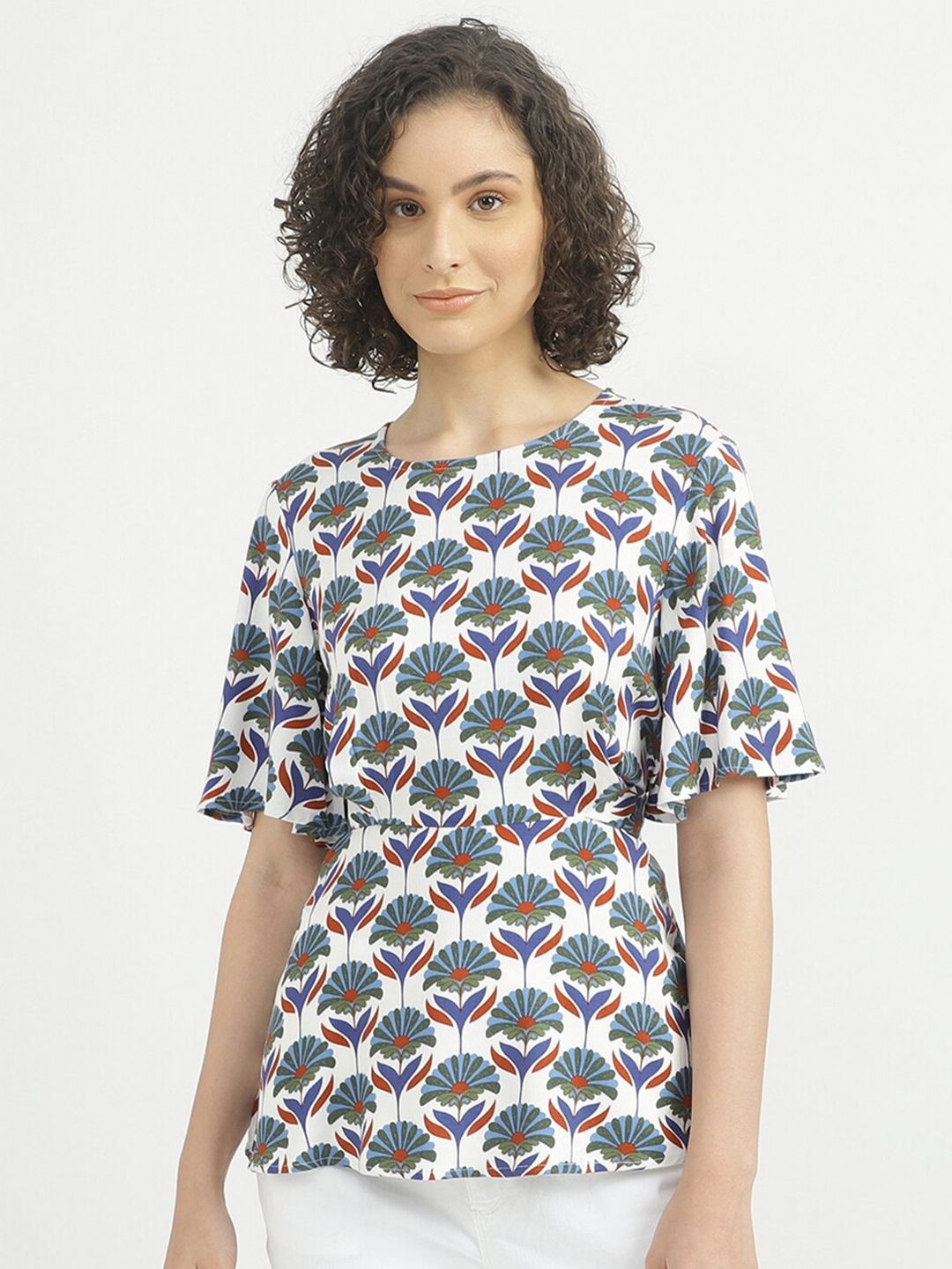 United Colors of Benetton White Print Top Price in India