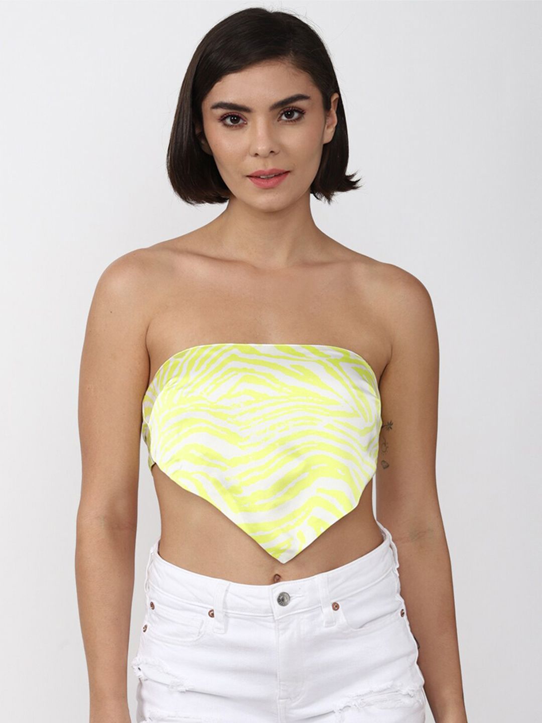 FOREVER 21 Multicoloured Tropical Print Tube Crop Top Price in India