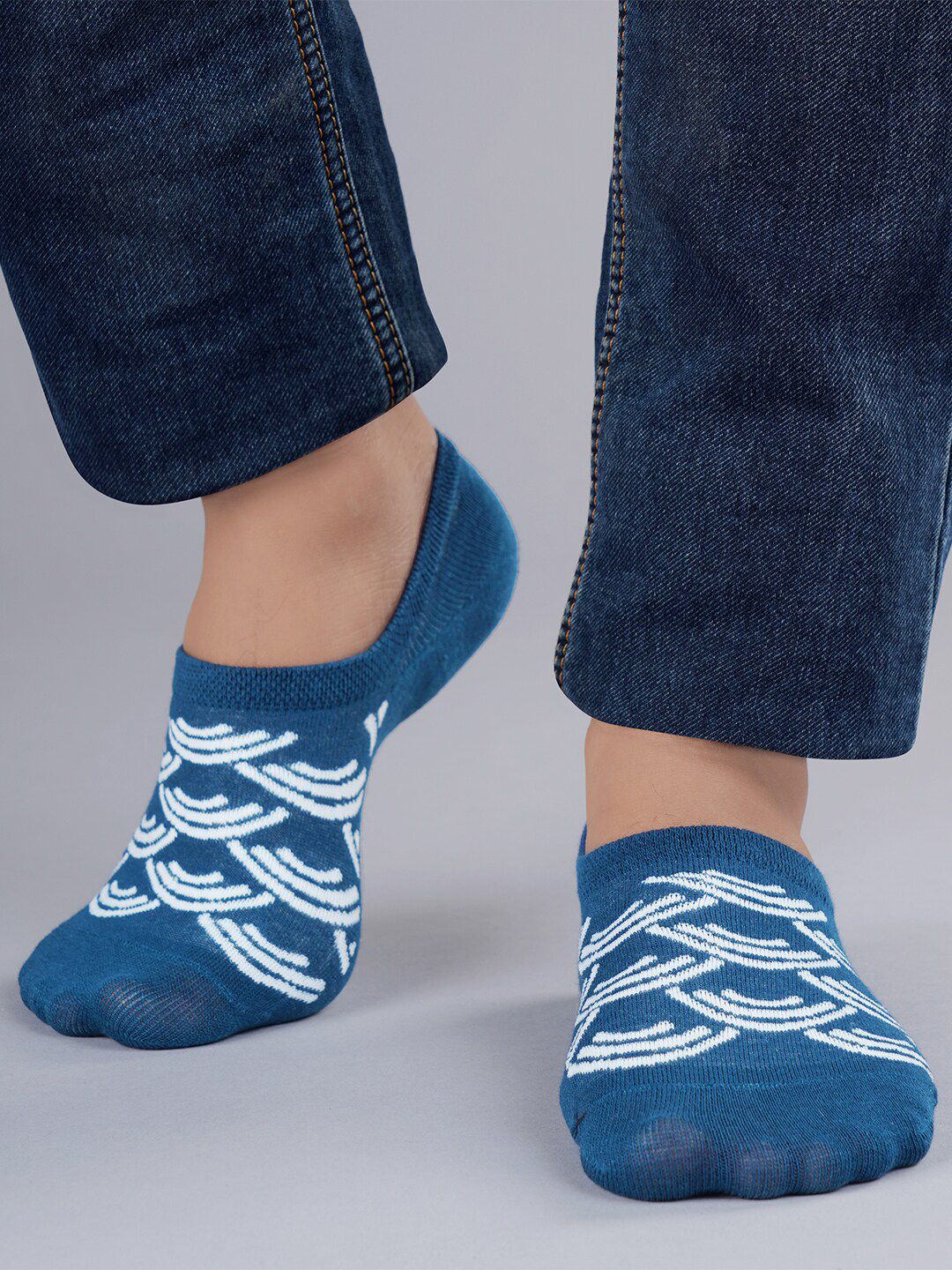 TOFFCRAFT Men Pack Of 3 Blue Patterned Shoe Liner Socks