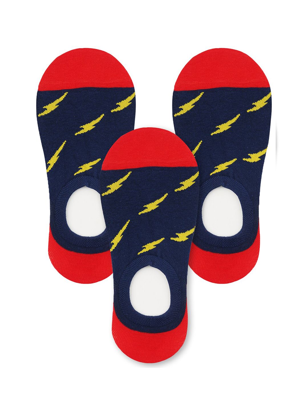 TOFFCRAFT Men Pack Of 3 Blue & Red Printed Loafer Socks