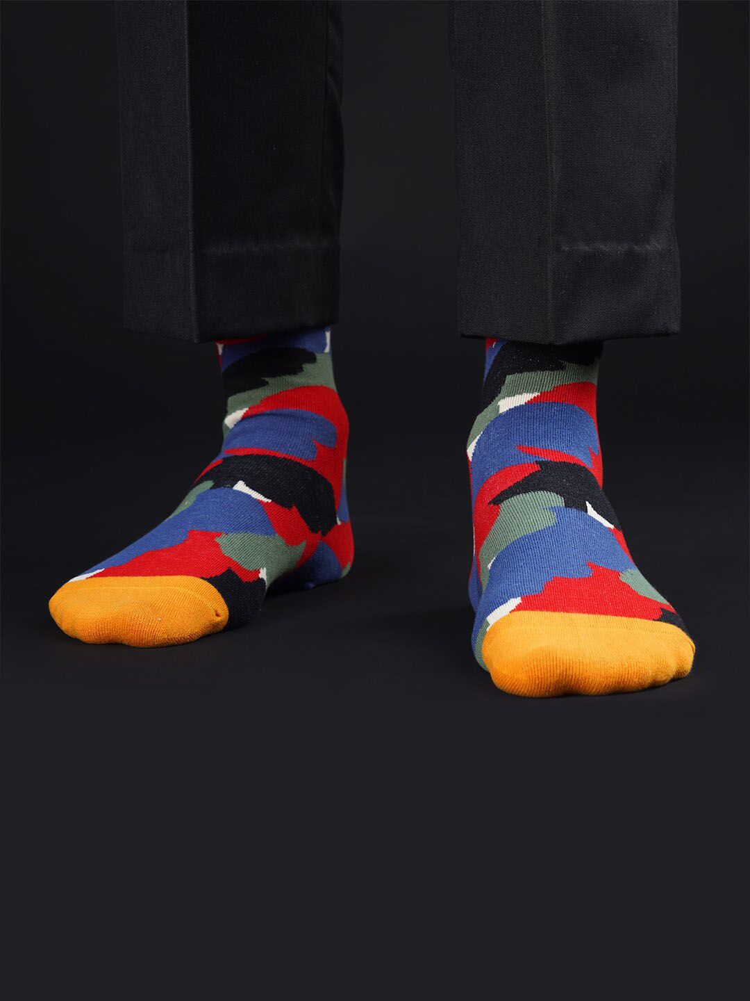 TOFFCRAFT Men Pack Of 3 Blue Patterned Above Ankle-Length Socks