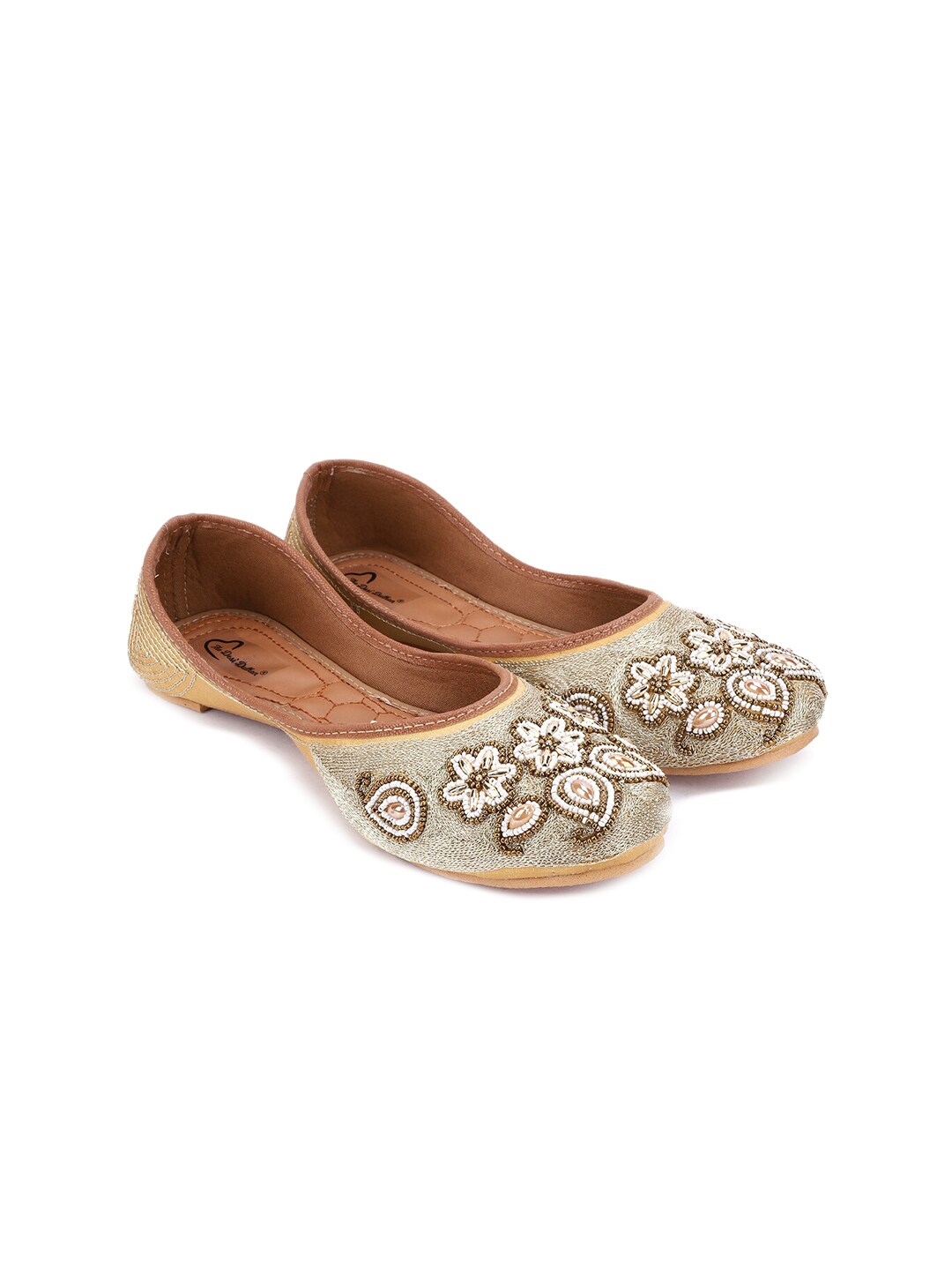 The Desi Dulhan Women Gold-Toned Printed Ballerinas Flats Price in India