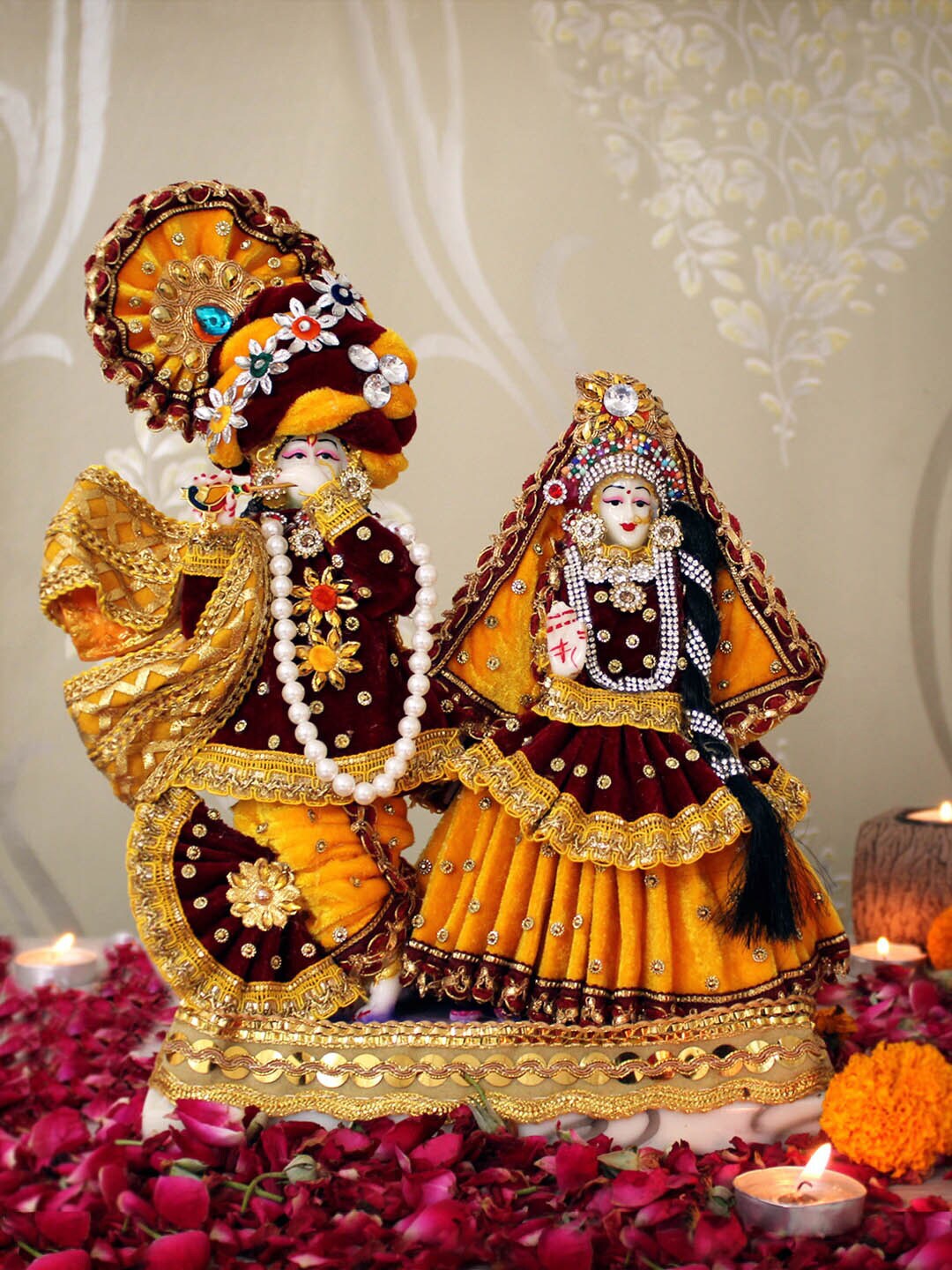 TIED RIBBONS Maroon & Mustard Yellow Polyresin Radha Krishna Idol Statue Showpiece Price in India