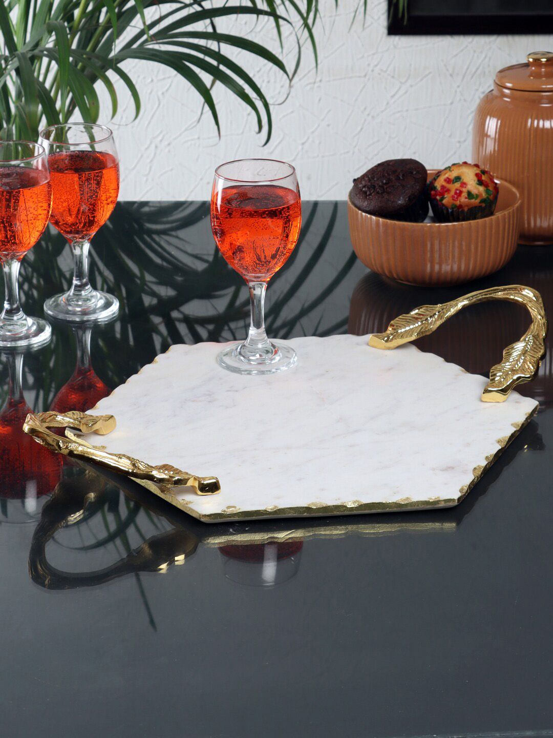 NikkisPride Marble Serving Tray With Metal Handle Price in India