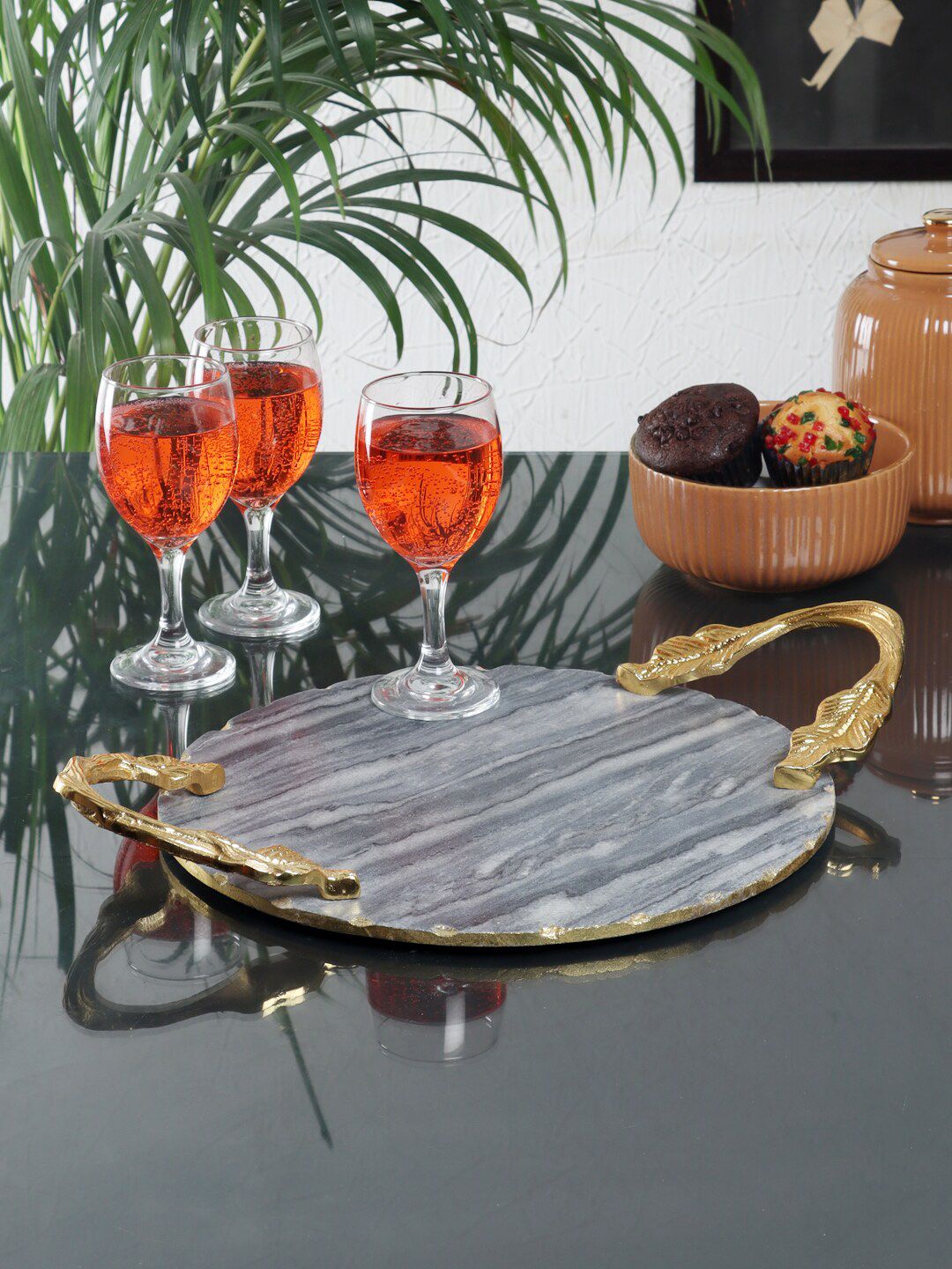 NikkisPride Marble Serving Tray With Metal Handle Price in India