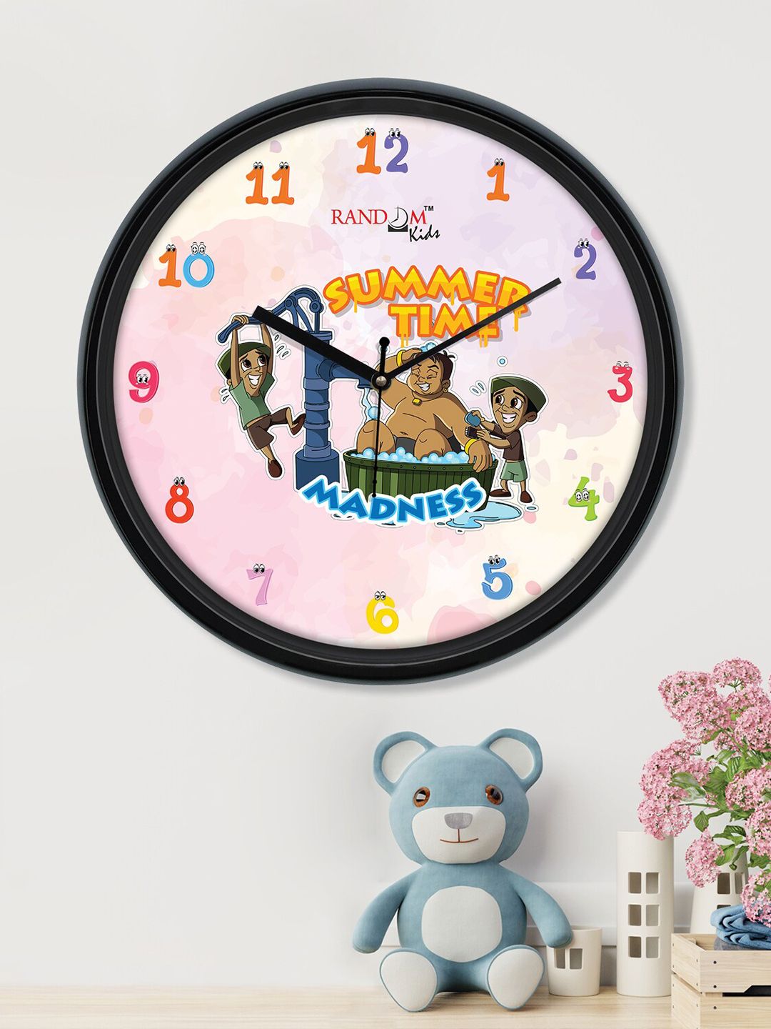 RANDOM Peach-Coloured & Blue Colourblocked Contemporary Wall Clock Price in India