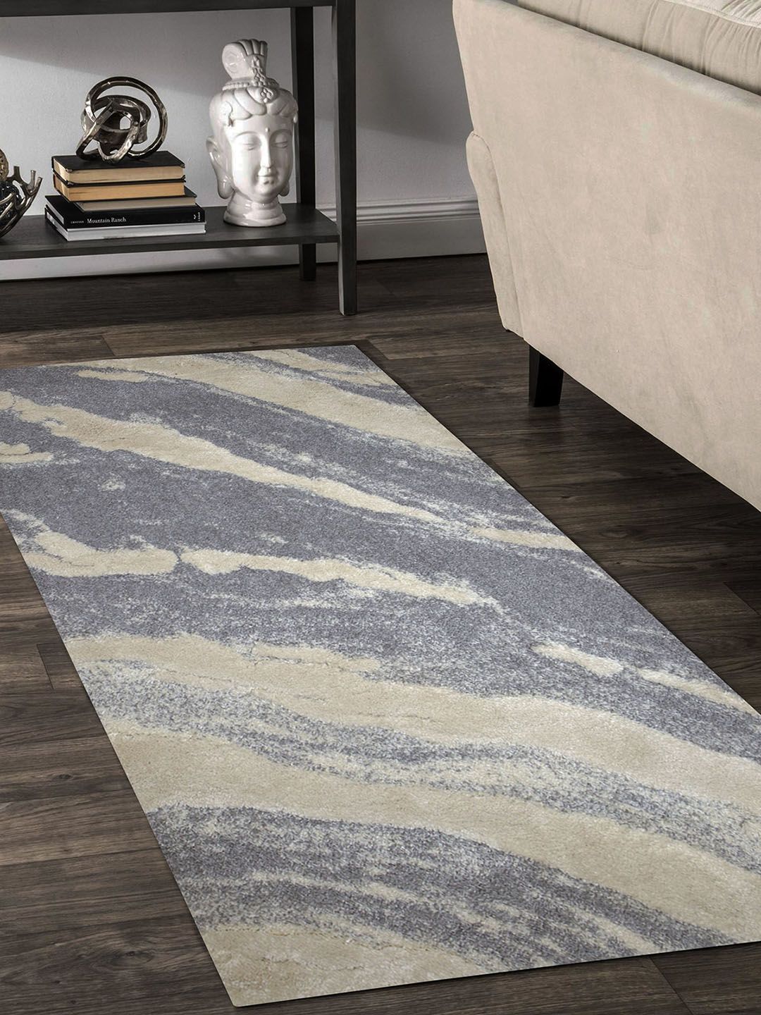OBSESSIONS Grey Abstract Anti-skid Floor Runner Price in India