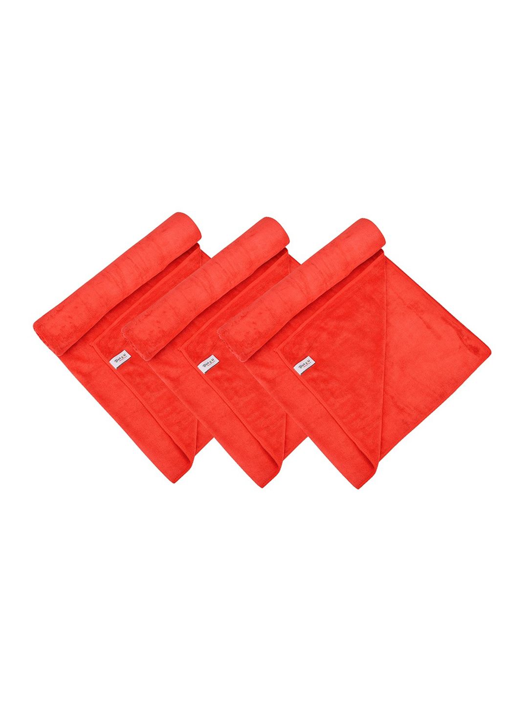Black Gold Set Of 3 Red Solid 400 GSM Bath Towels Price in India