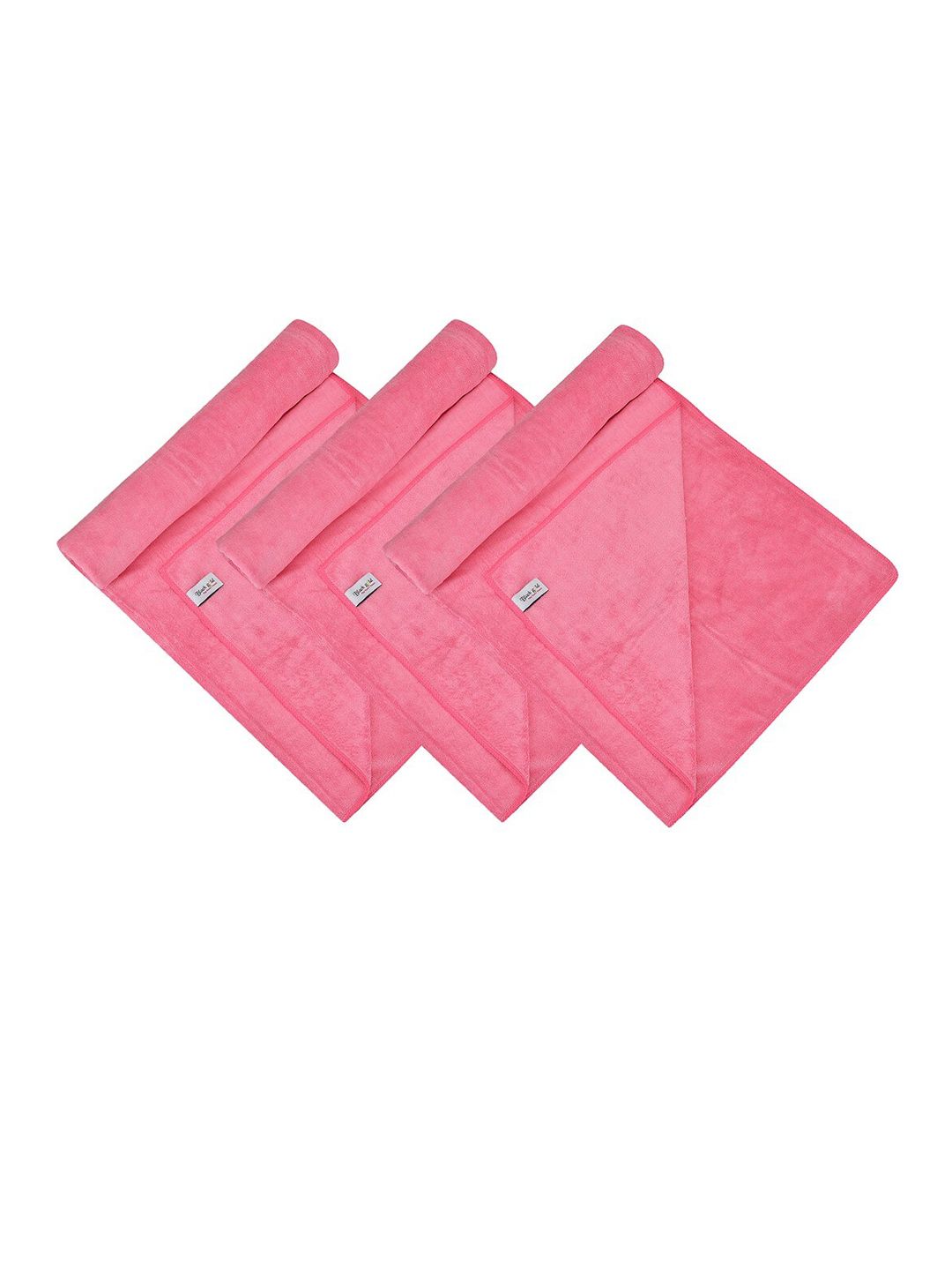 Black Gold Set Of 3 Pink Solid 400 GSM Bath Towels Price in India