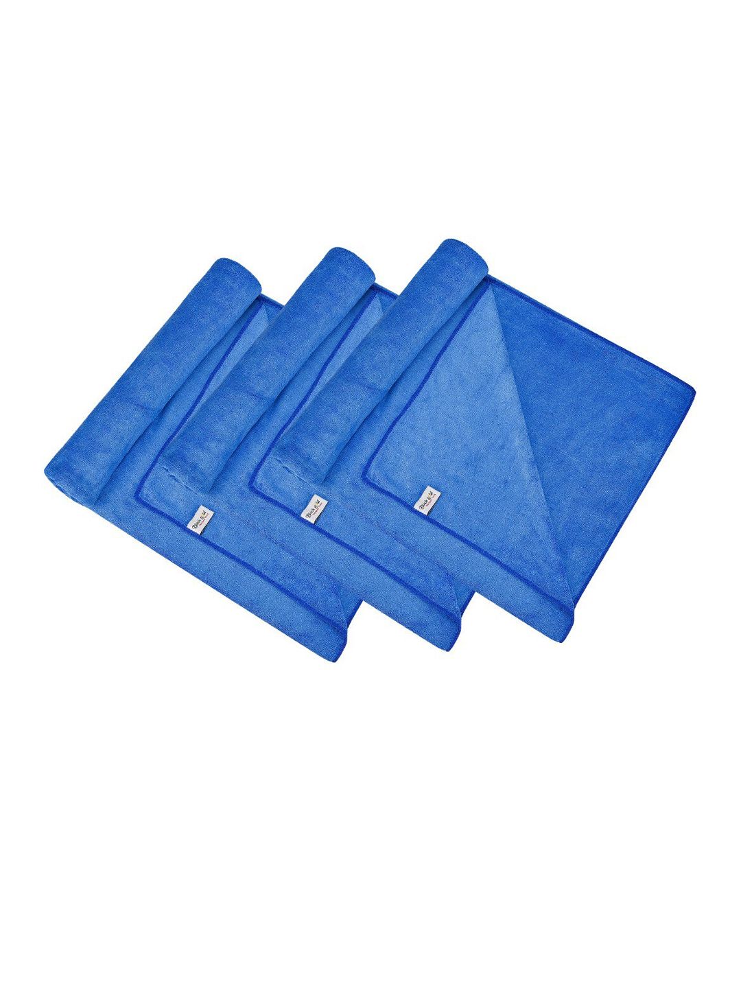 Black gold Set Of 3 Blue Solid 400 GSM Microfiber Bath Towels Price in India
