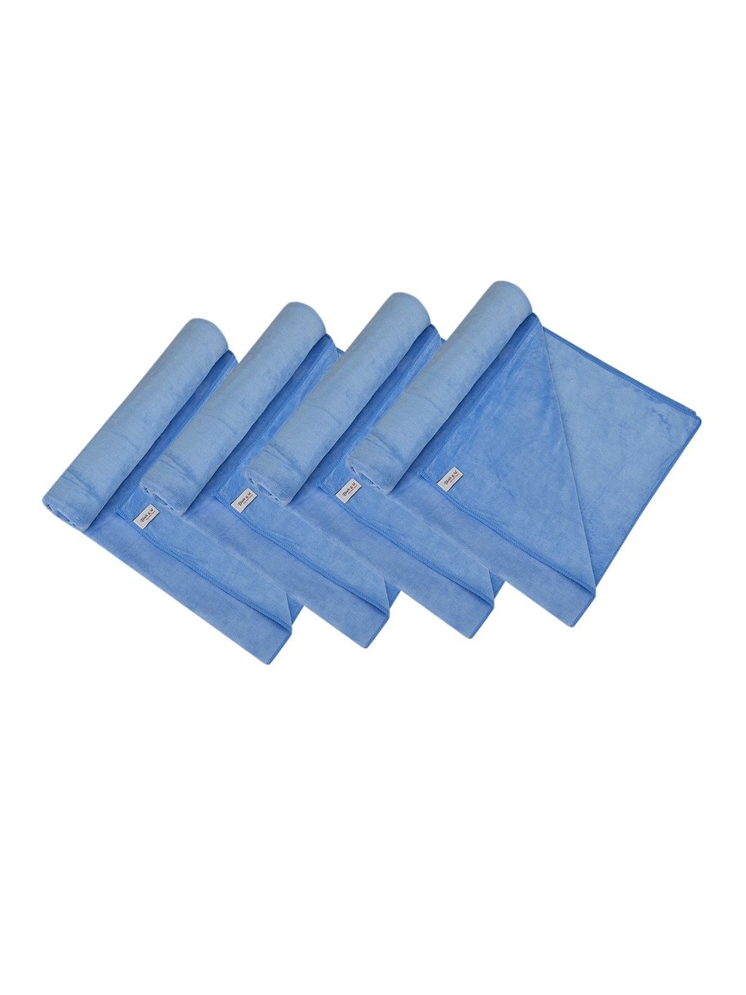 Black gold Set Of 4 Blue Solid 400 GSM Microfiber Bath Towels Price in India