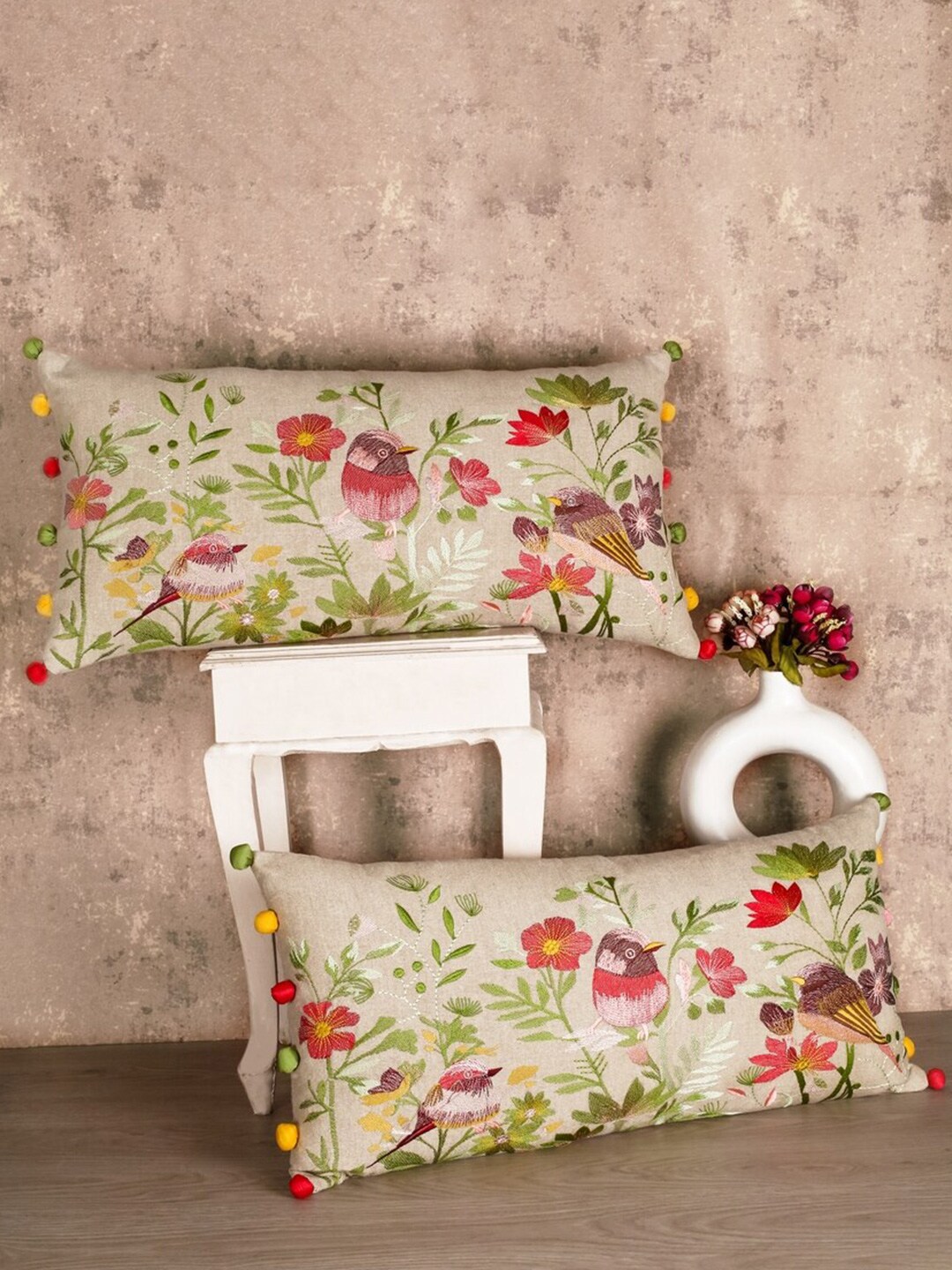 SHADES of LIFE  Set of 2 Embroidered Rectangle Cushion Covers Price in India