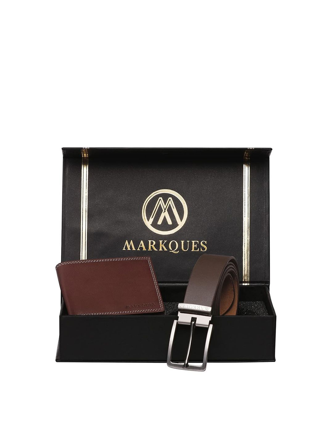 MARKQUES Men Brown Textured Leather Accessory Gift Set