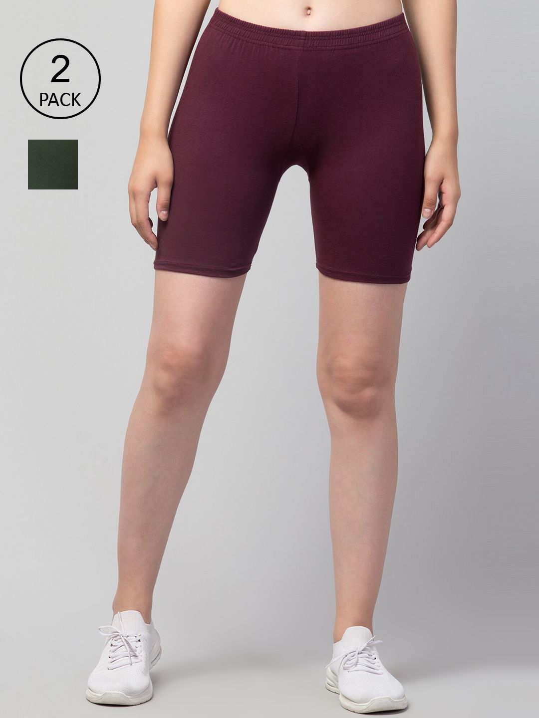 Apraa & Parma Women Pack of 2 Maroon Slim Fit Cycling Pure Cotton Sports Shorts Price in India