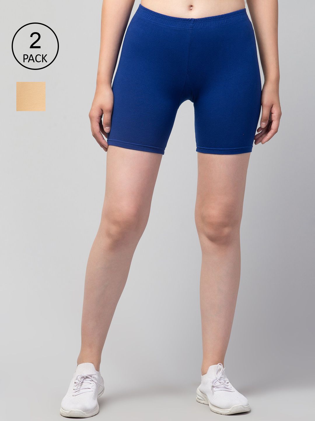 Apraa & Parma Women Blue Pack of 2 Slim Fit Cycling Pure Cotton Sports Shorts Price in India