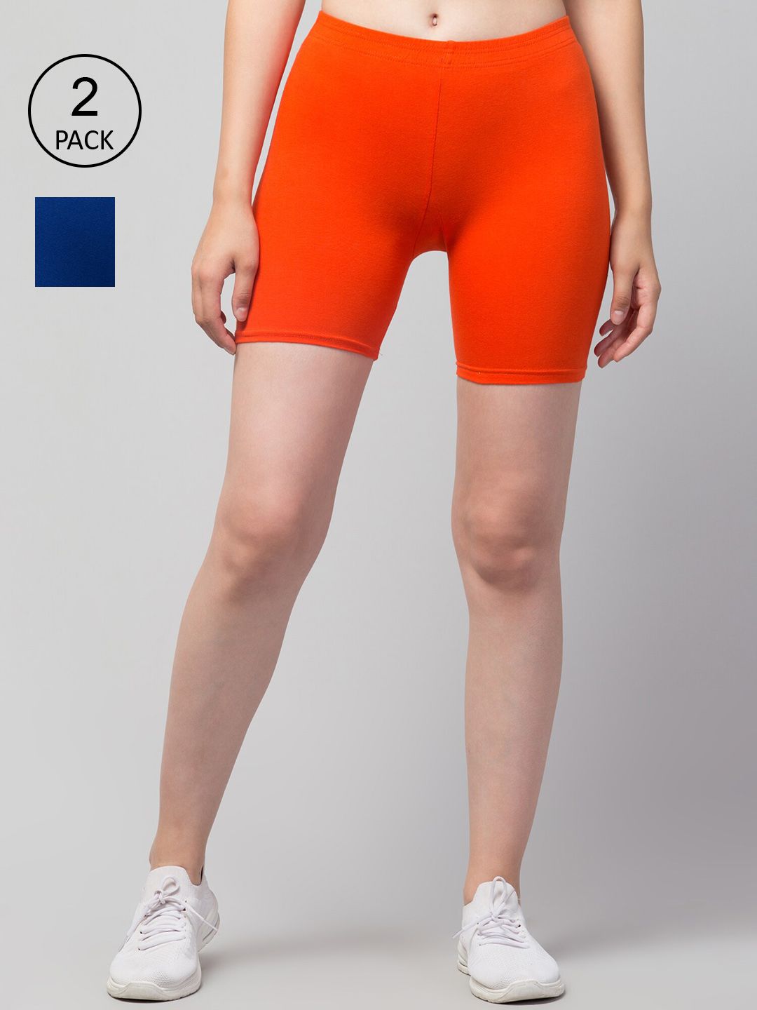 Apraa & Parma Women Orange Pack Of 2 Slim Fit Cycling Pure Cotton Sports Shorts Price in India