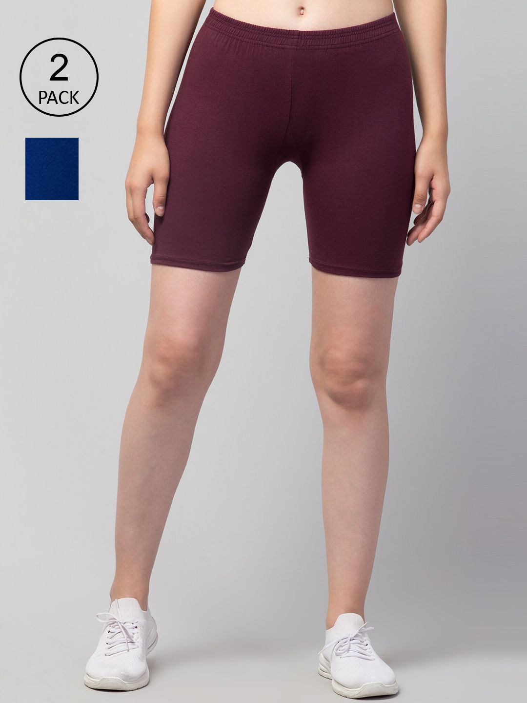 Apraa & Parma Women Maroon Pack of 2 Slim Fit Cycling Pure Cotton Sports Shorts Price in India