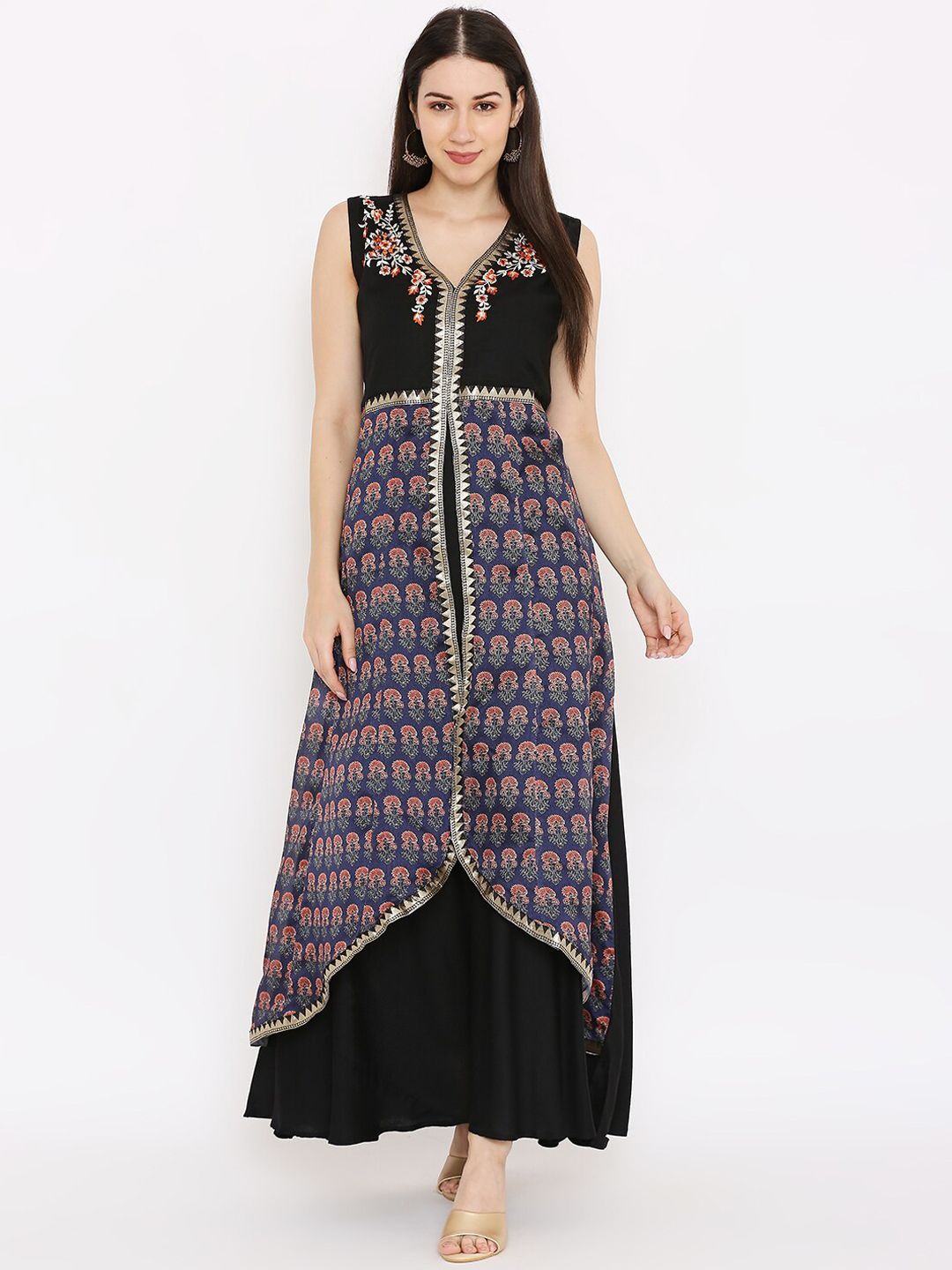 Peppertree Women Black Digital Printed Jacket Pattern Ethnic Dresses Price in India