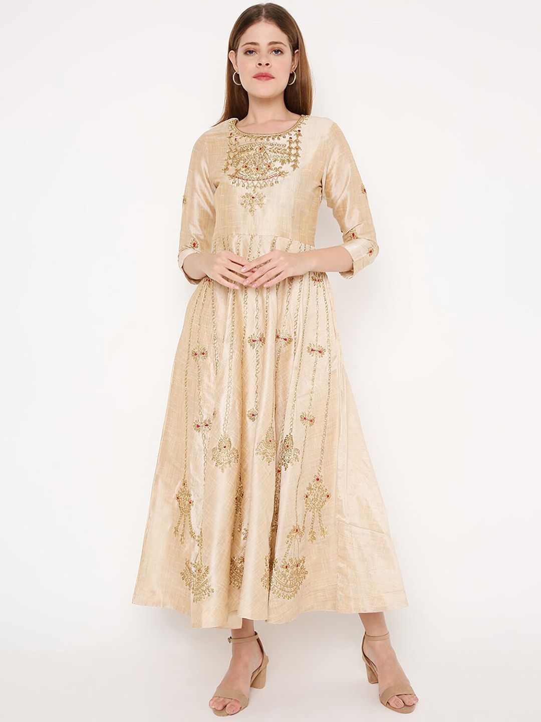 Peppertree Women Beige Embellished Anarkali Ethnic Dresses Price in India