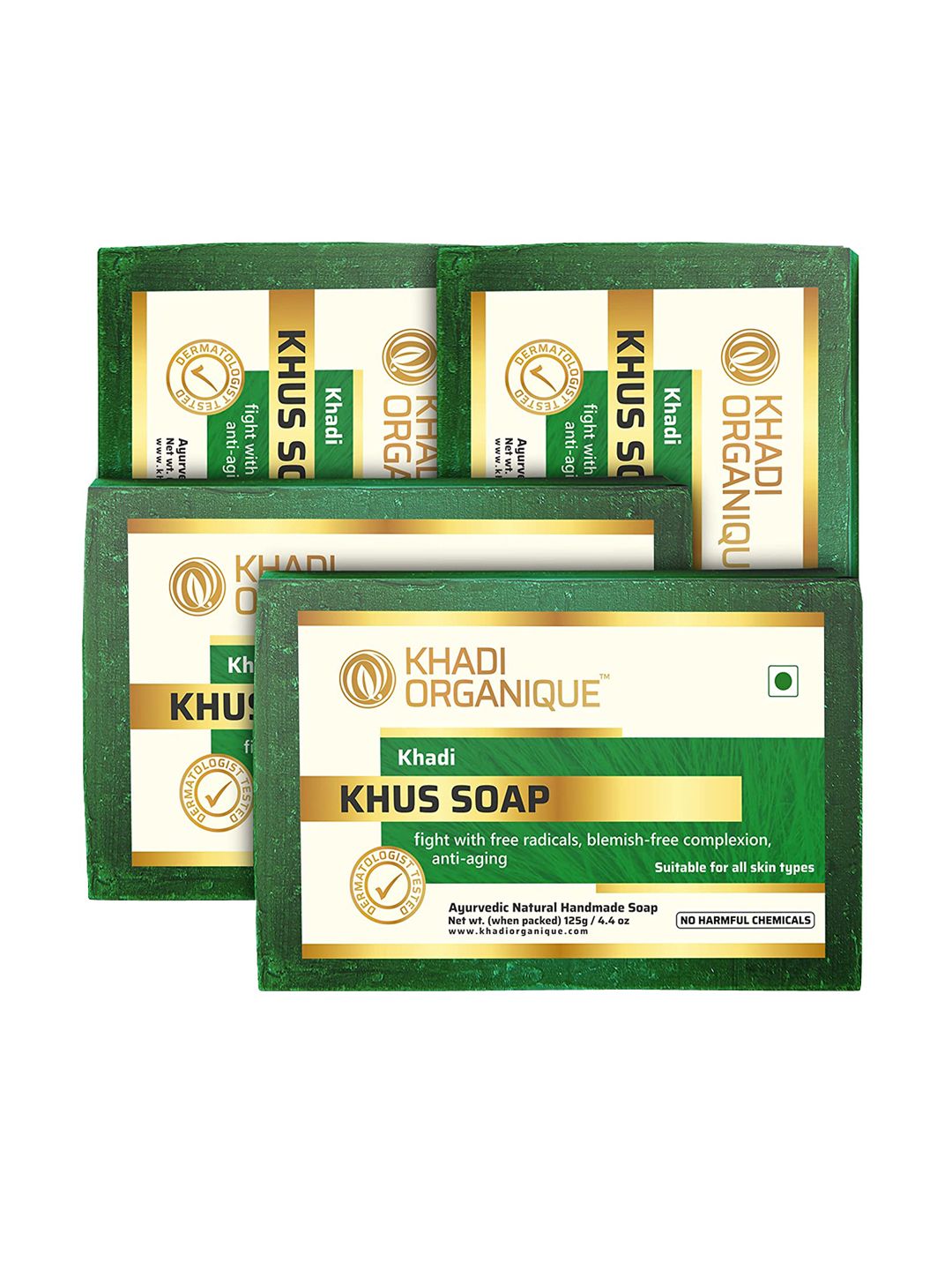Khadi Organique Set of 4 Khus Handmade Soap with Essential Oils 125 g (Each)