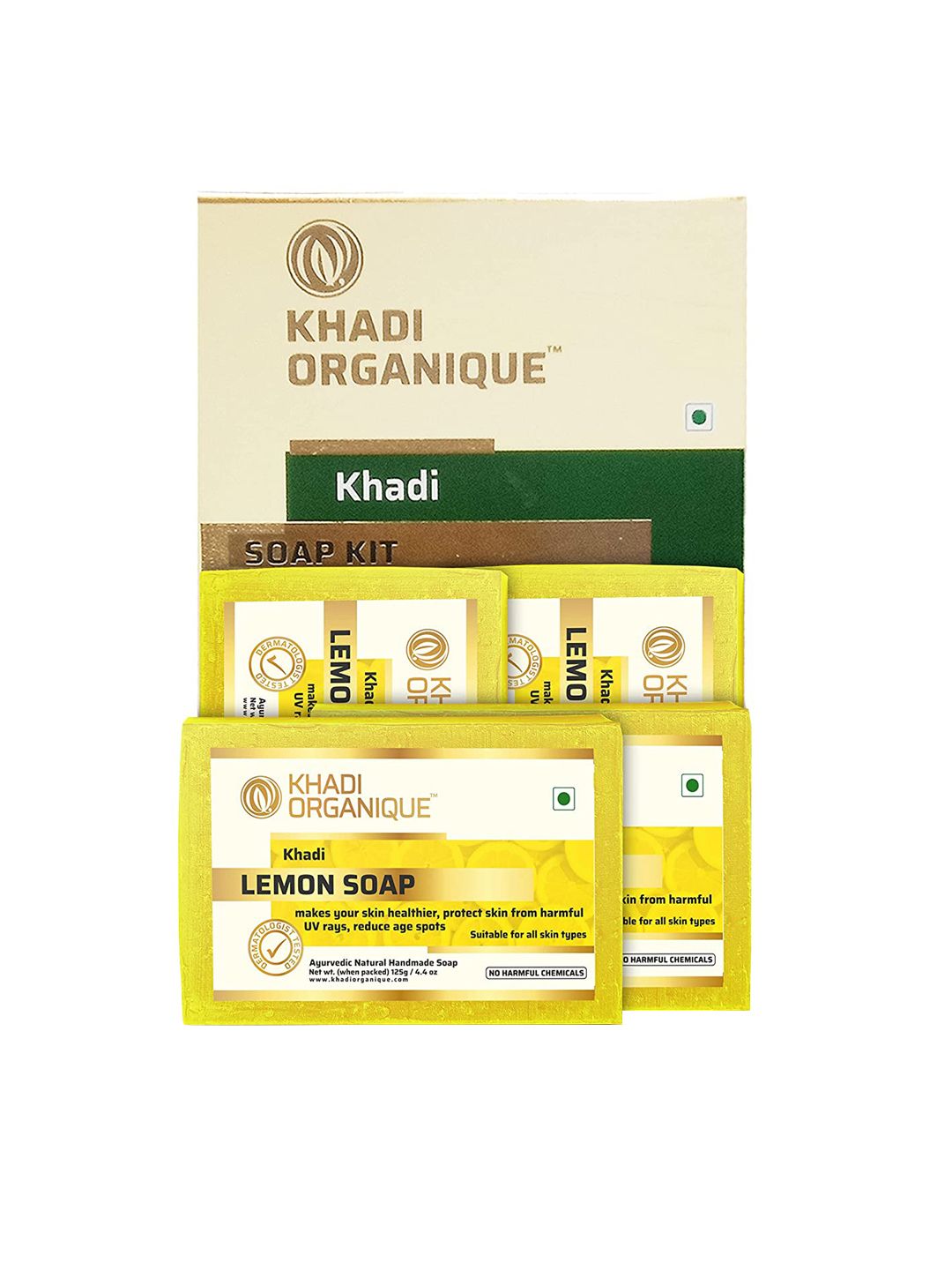 Khadi Organique Set of 4 Lemon Handmade Soap with Essential Oils 125 g (Each)