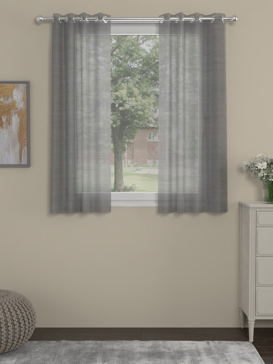 ROSARA HOME Grey Set of 2 Sheer Window Curtain Price in India