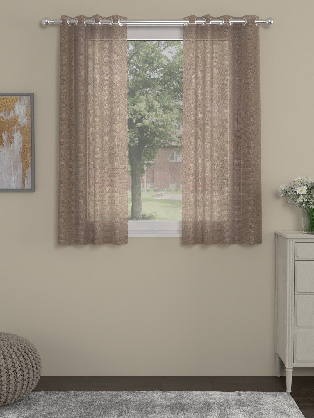 ROSARA HOME Taupe Set of 2 Sheer Window Curtain Price in India