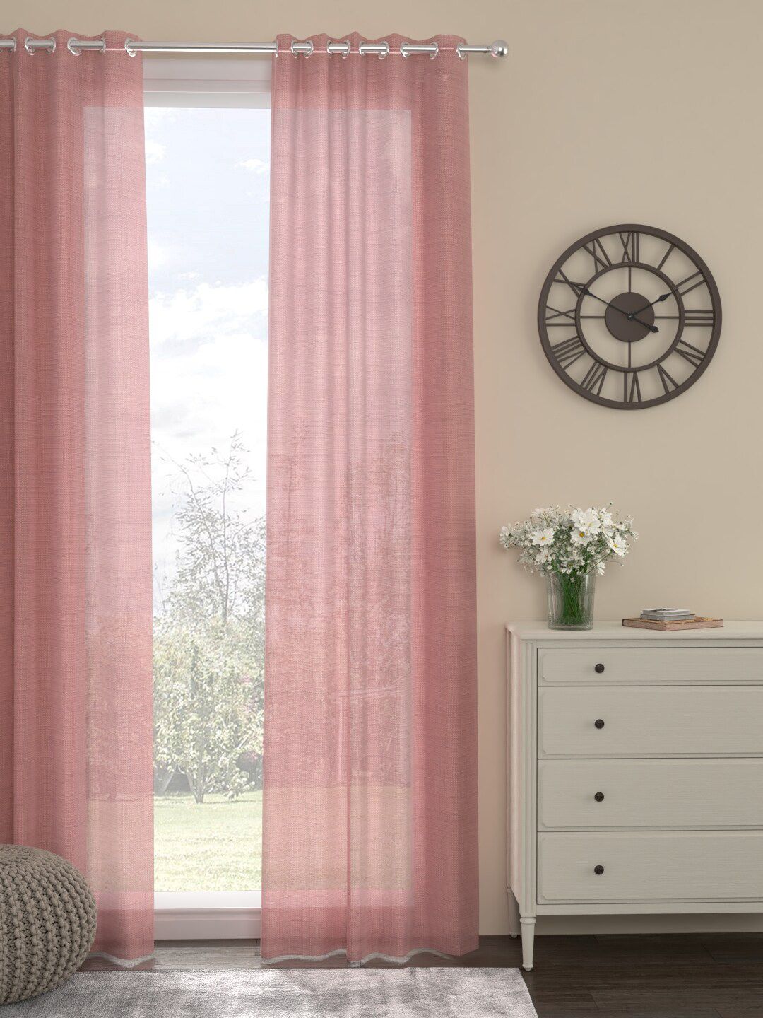 ROSARA HOME Nude-Coloured Sheer Long Door Curtain Price in India