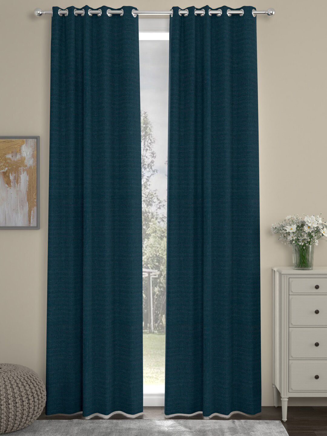 ROSARA HOME Navy Blue Set of 2 Long Door Curtain Price in India