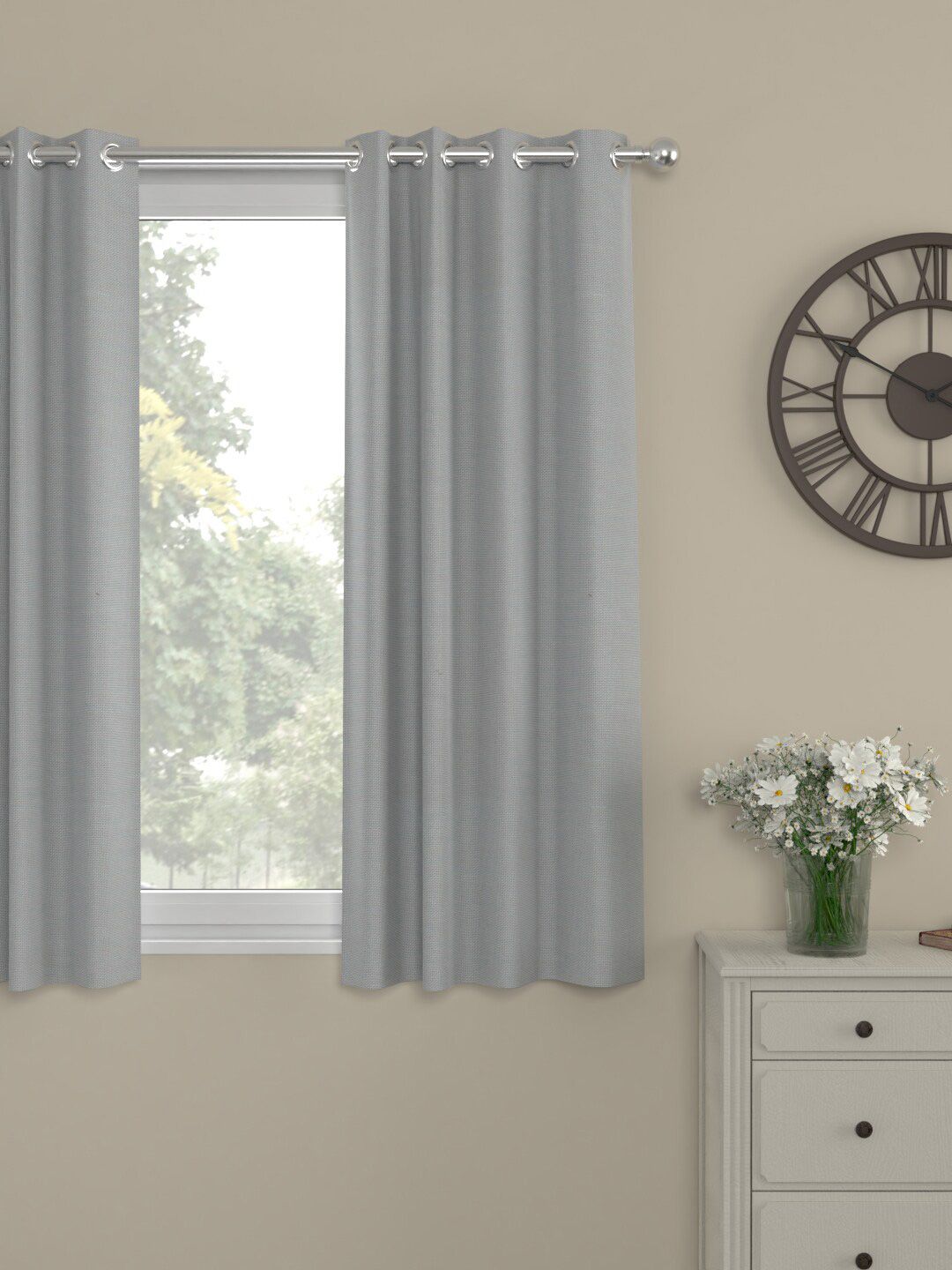 ROSARA HOME Grey Solid Window Curtain Price in India