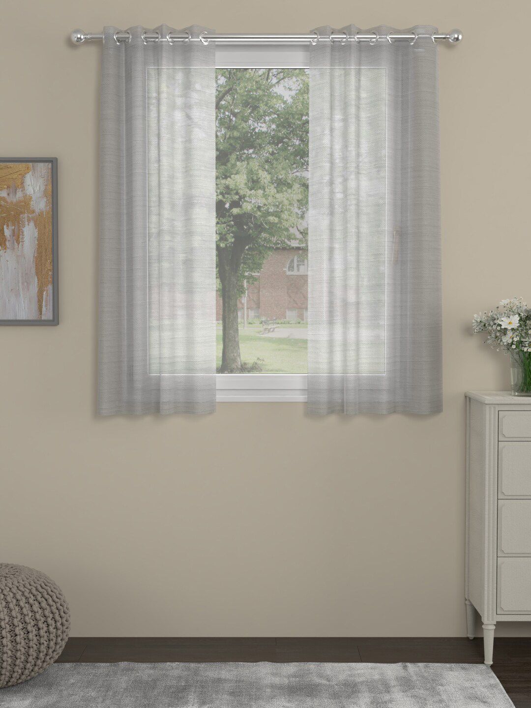 ROSARA HOME Off White Set of 2 Sheer Window Curtain Price in India