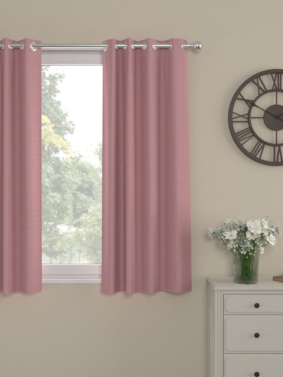 ROSARA HOME Pink Solid  Window Curtain Price in India