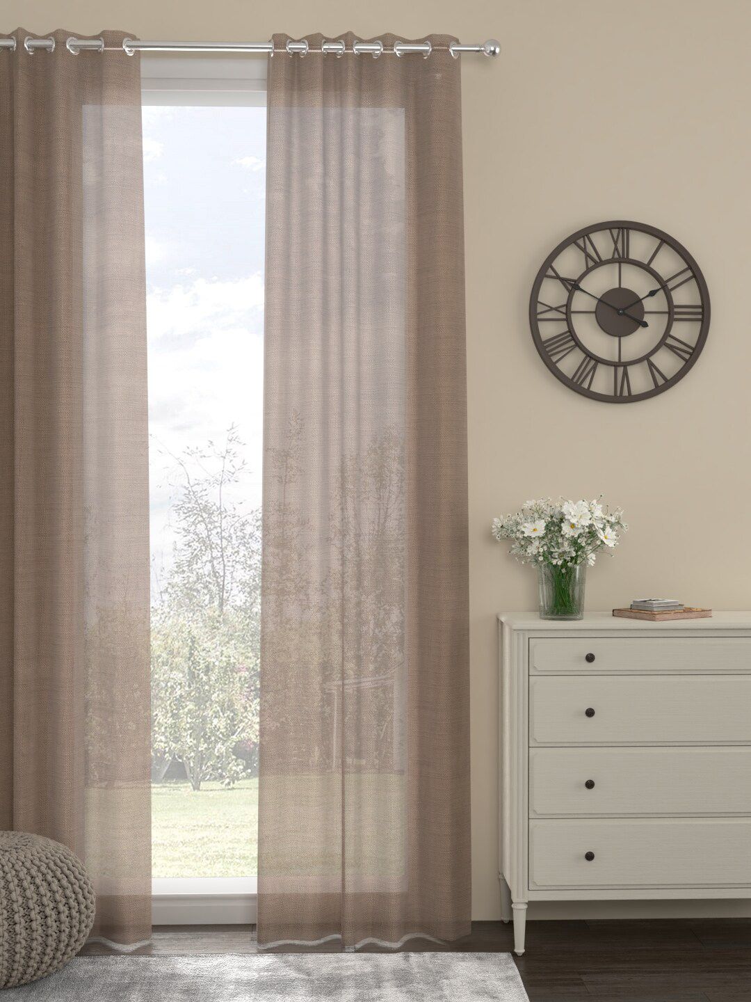 ROSARA HOME Taupe Sheer Long Door Curtain Price in India