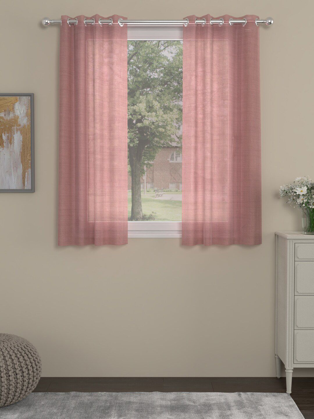 ROSARA HOME Nude-Coloured Set of 2 Sheer Window Curtain Price in India