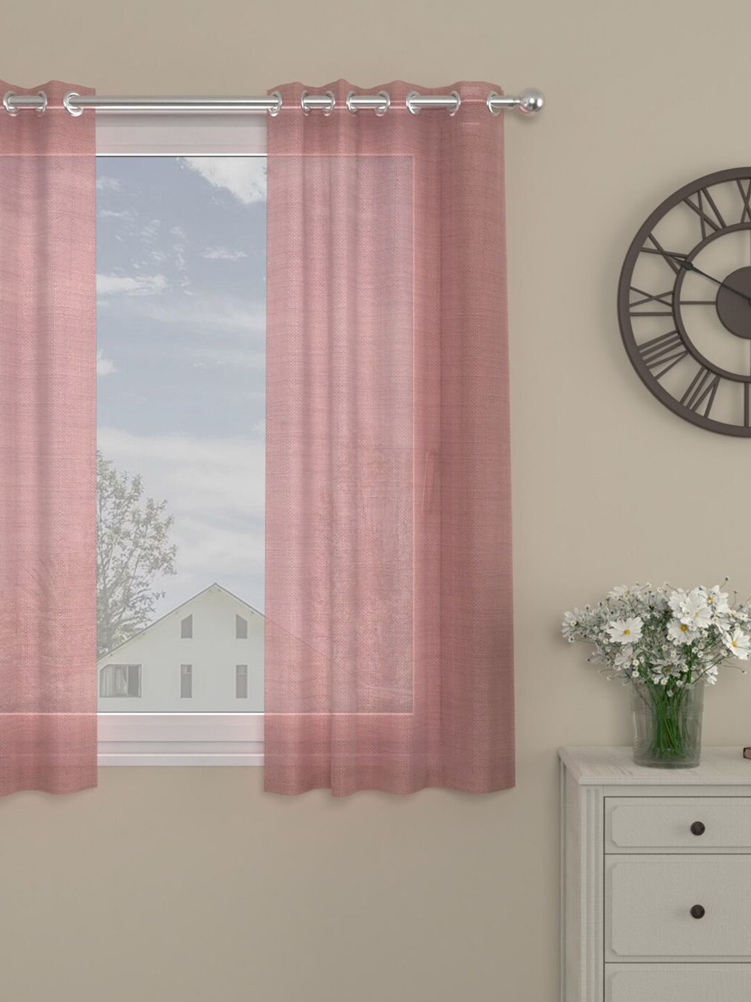 ROSARA HOME Pink Sheer Window Curtain Price in India