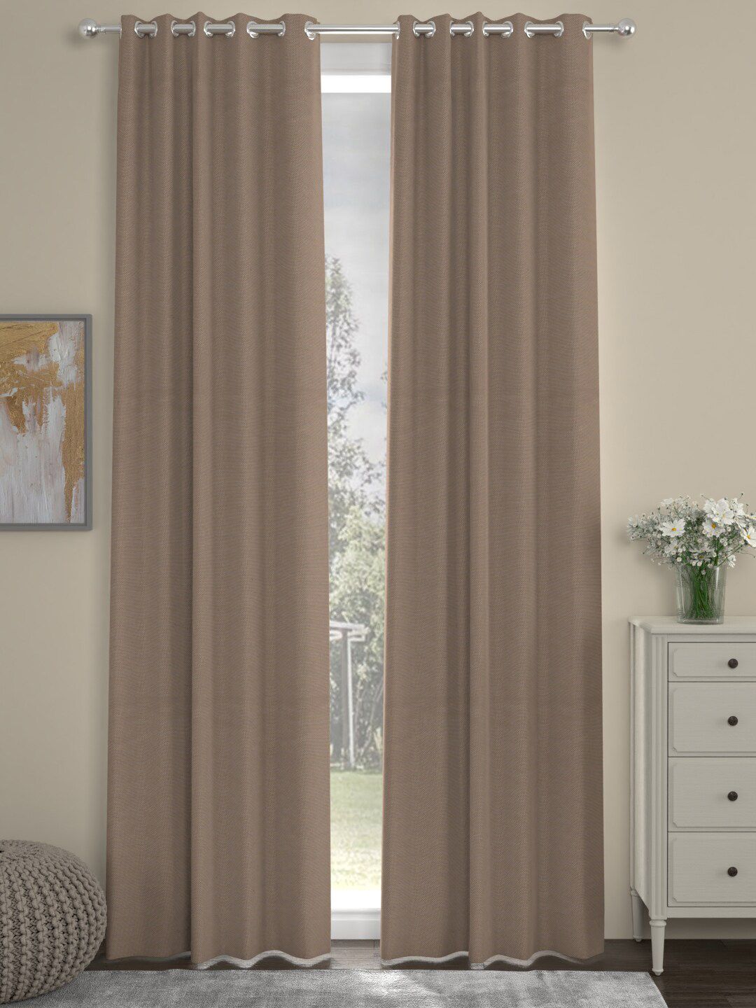 ROSARA HOME Taupe Set of 2 Long Door Curtain Price in India