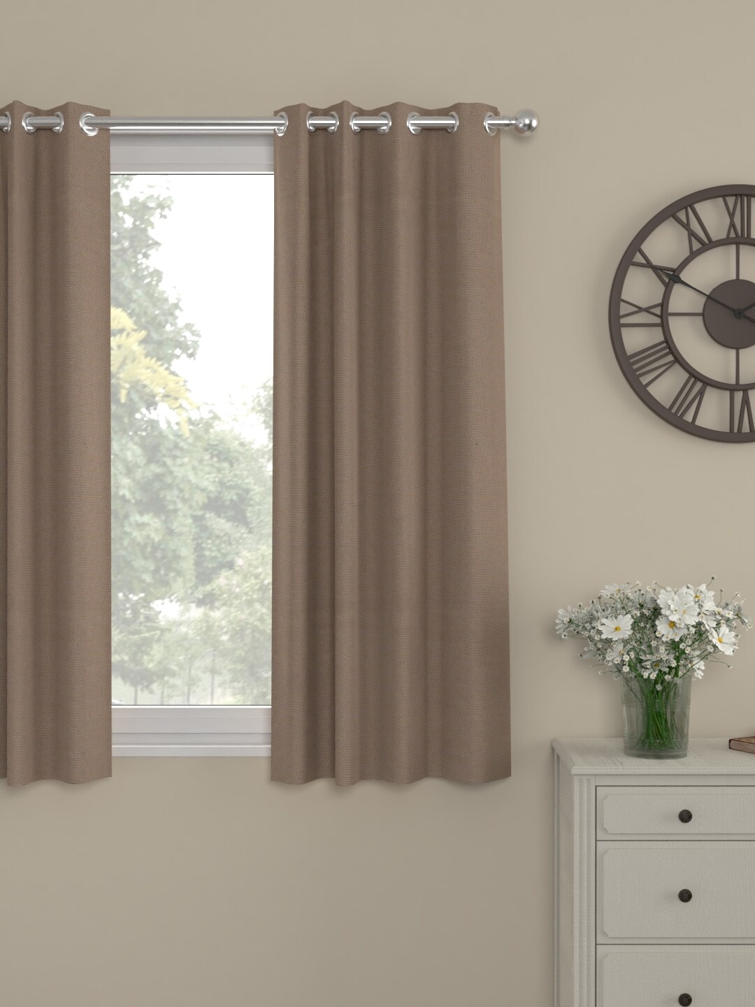 ROSARA HOME Taupe Solid Window Curtain Price in India