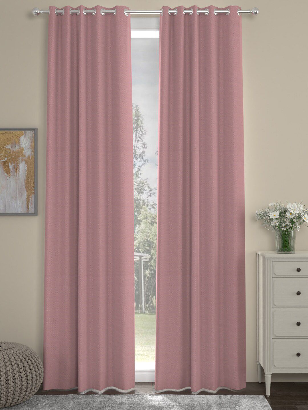 ROSARA HOME Nude-Coloured Set of 2 Long Door Curtain Price in India