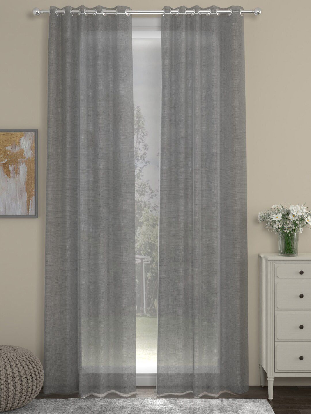 ROSARA HOME Grey Set of 2 Sheer Long Door Curtain Price in India