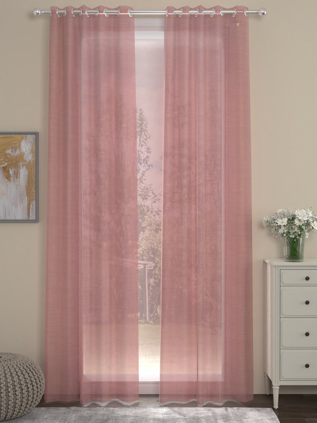 ROSARA HOME Nude-Coloured Set of 2 Sheer Door Curtain Price in India