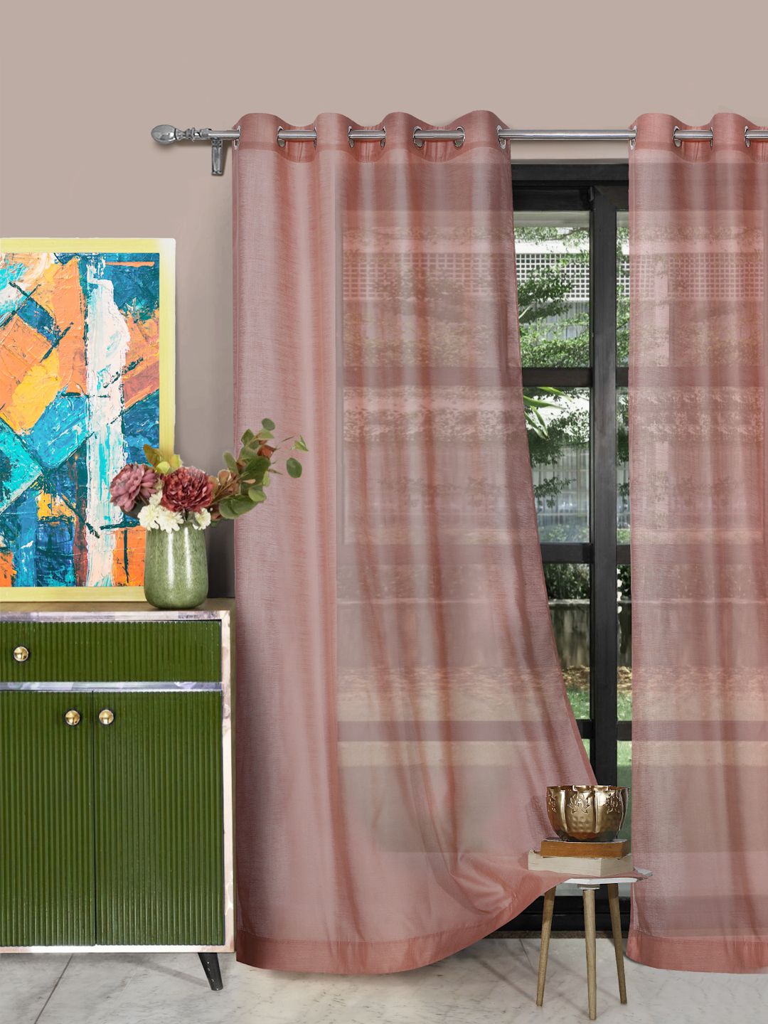 ROSARA HOME Blush Set of 2 Solid Sheer Long Door Curtains