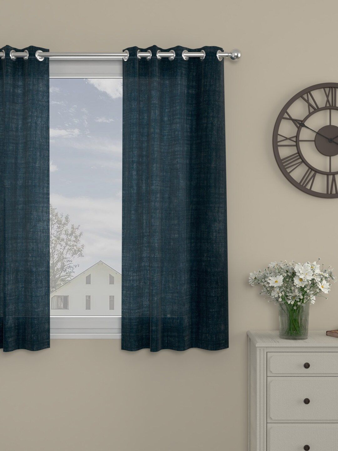 ROSARA HOME Navy Blue Sheer Window Curtain Price in India