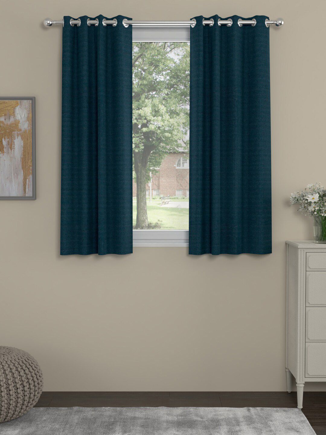 ROSARA HOME Navy Blue Set of 2 Window Curtain Price in India