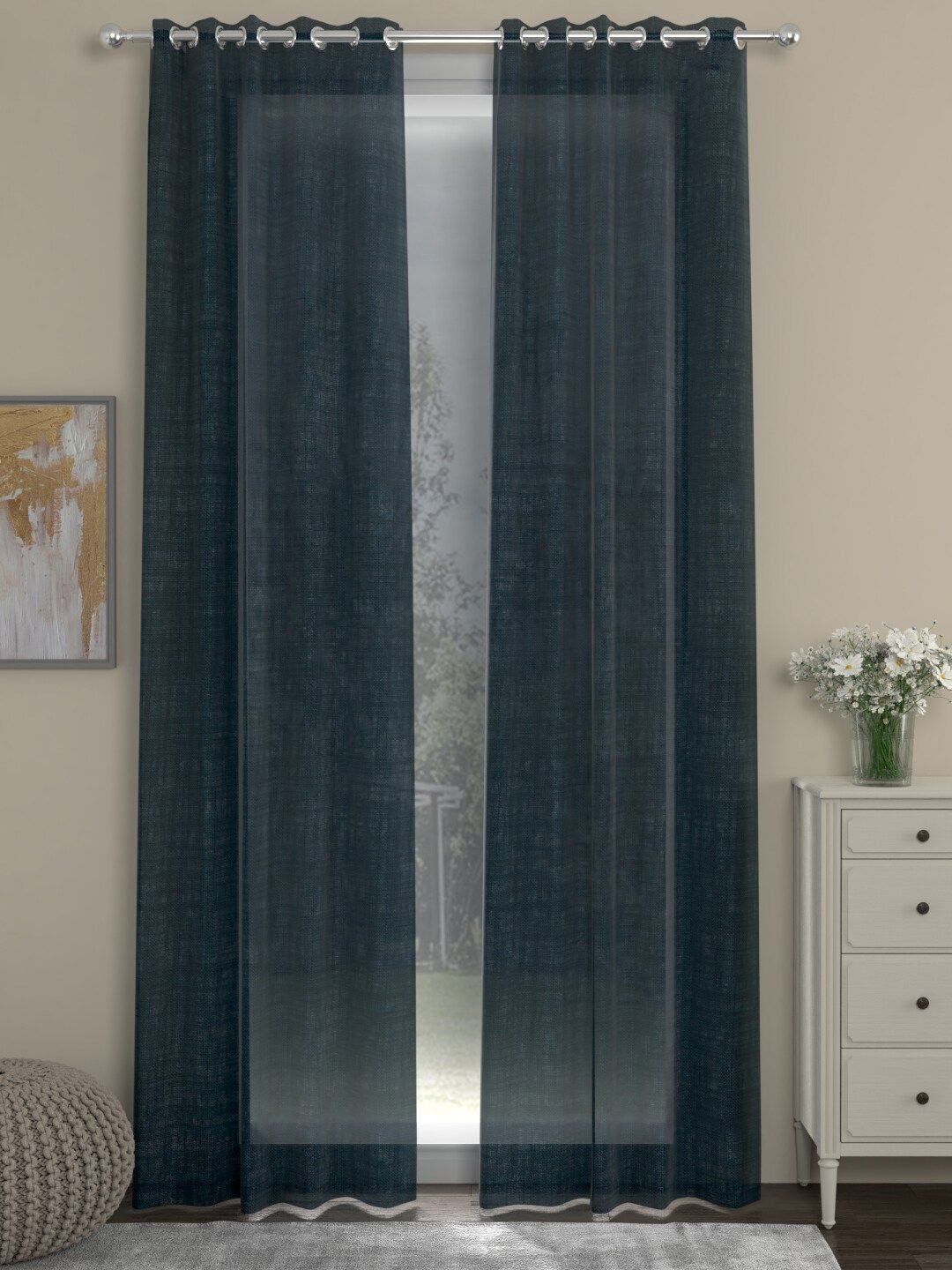 ROSARA HOME Navy Blue Set of 2 Sheer Long Door Curtain Price in India