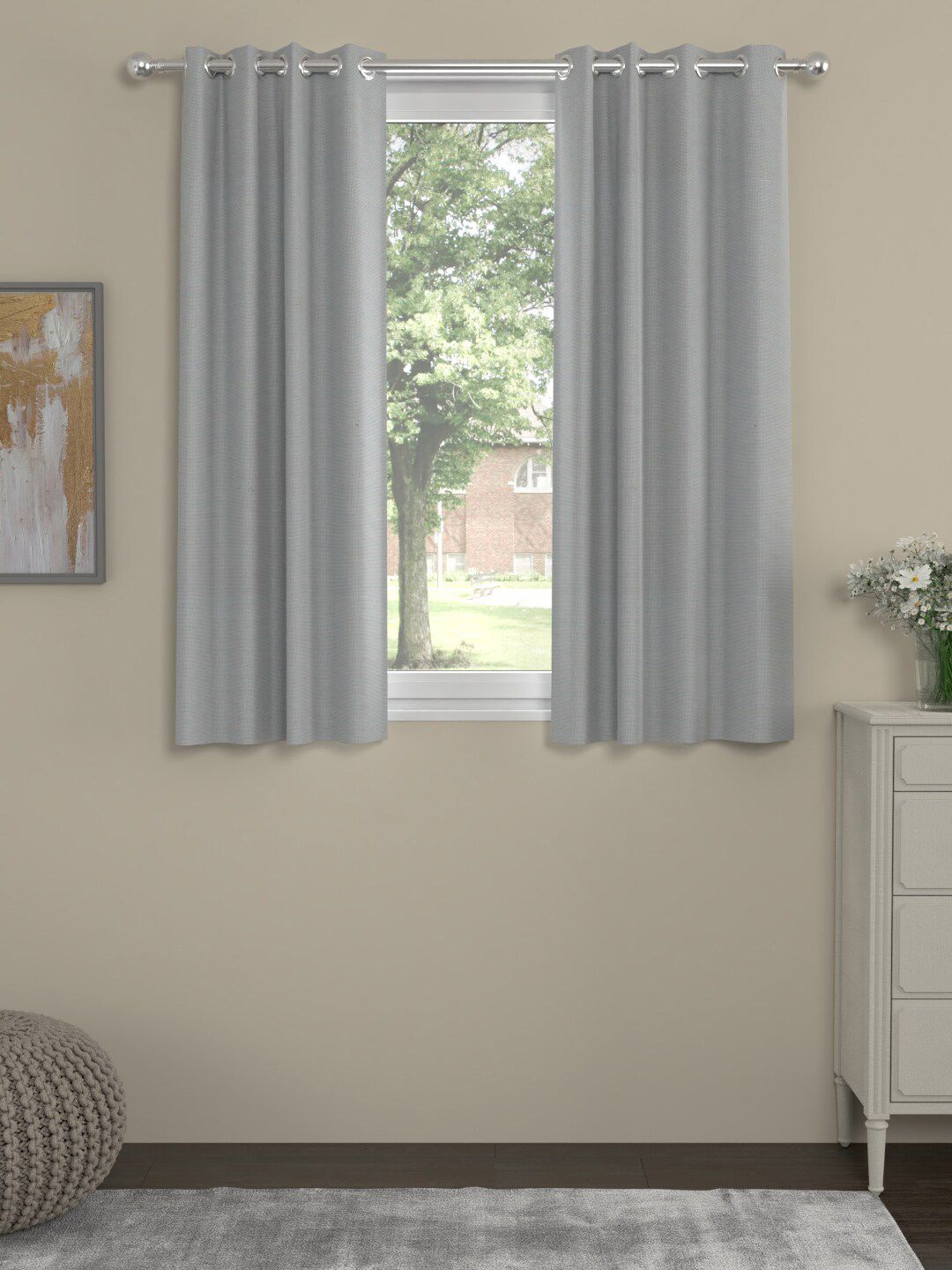 ROSARA HOME Grey Set of 2 Window Curtain Price in India