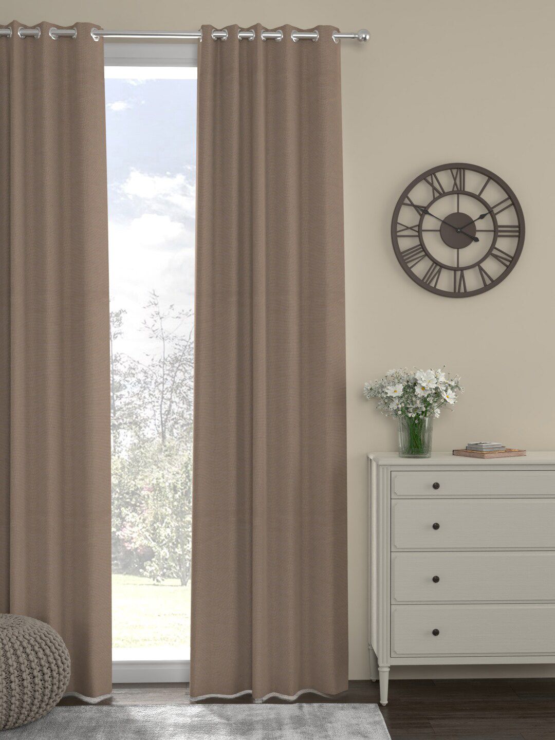 ROSARA HOME Taupe Solid Polyester Regular Long Door Curtain Price in India