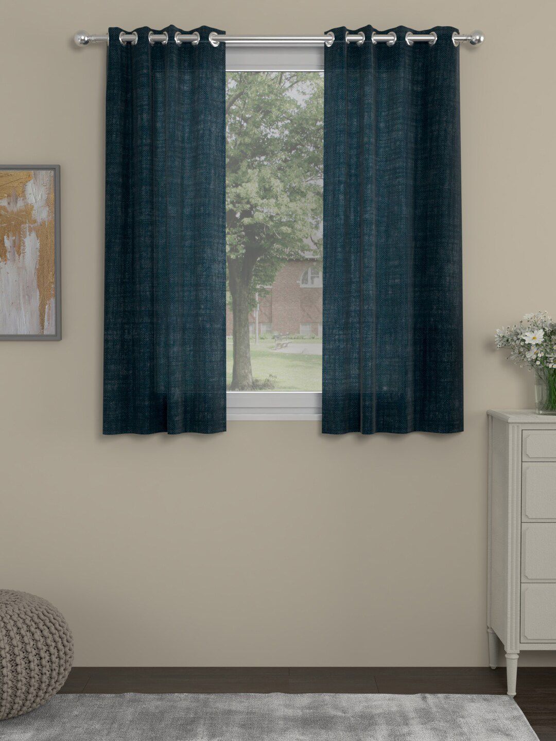 ROSARA HOME Pack of 2 Navy Blue Polyester Solid Sheer Window Curtain Price in India