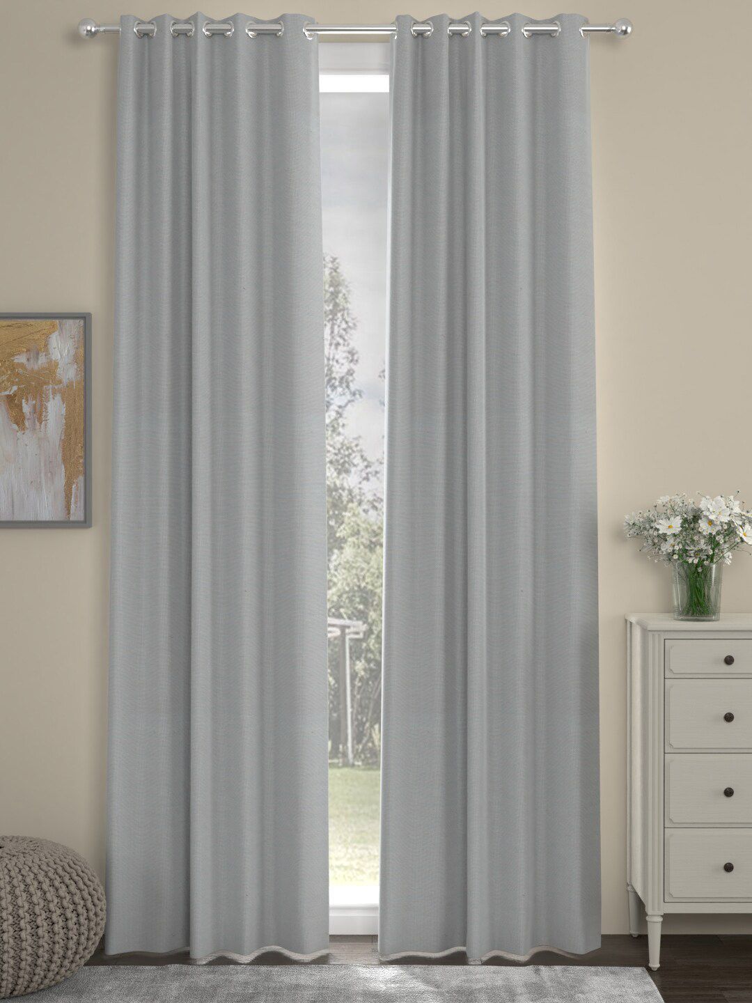 ROSARA HOME Pack of 2 Grey Solid Polyester Regular Long Door Curtain Price in India